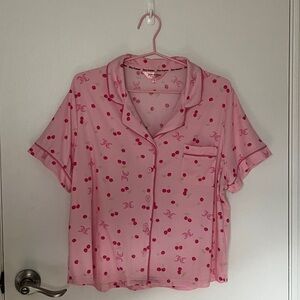 Juicy Couture Pink Cherry Print Short Sleeve Button Pajama Top